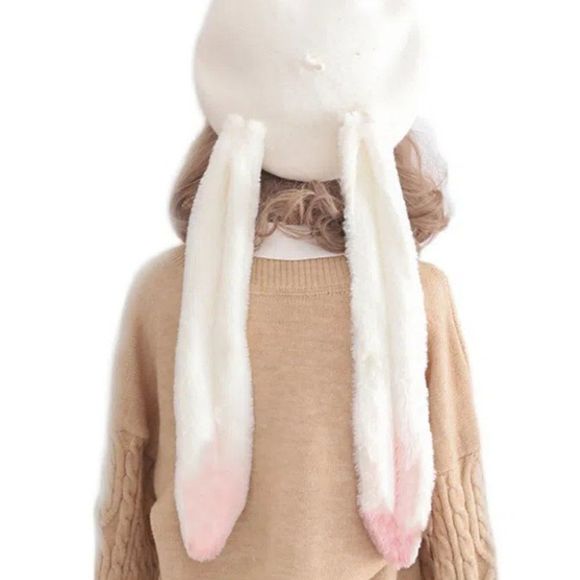 None Accessories - Bunny Ears Woolen Beanie Hat | Women Plush Fleece Knit Crochet Rabbit #699